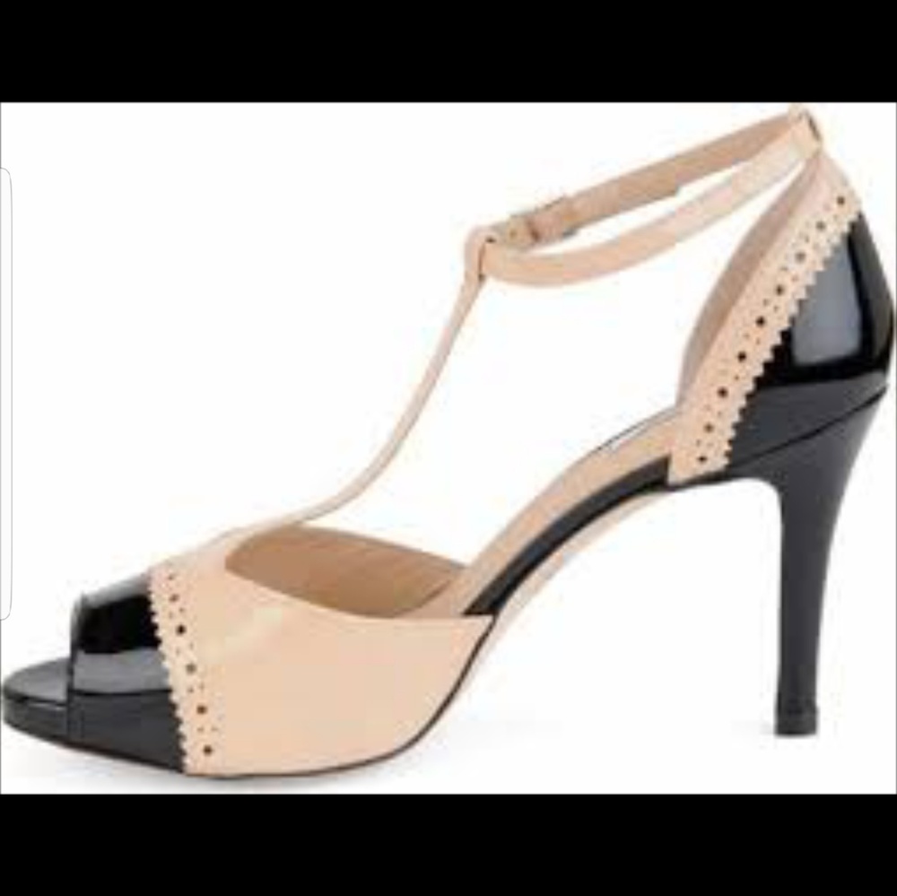 Geox Italian patent camel/black heels